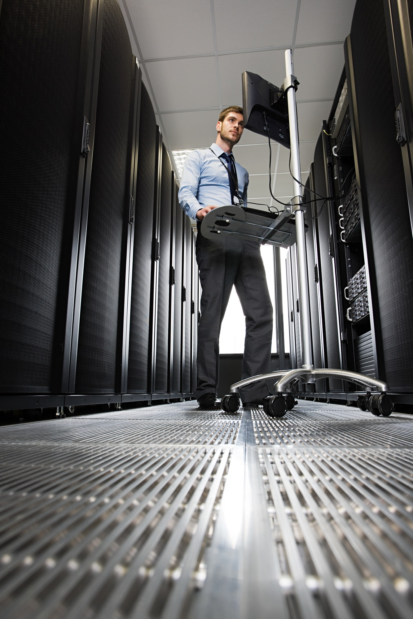 Computer technician working on a server